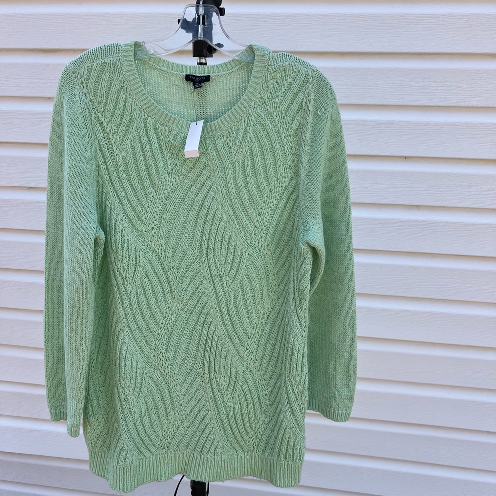 NWT Talbots Pretty Lime Green Front Multi-weave Long Sleeve Sweater